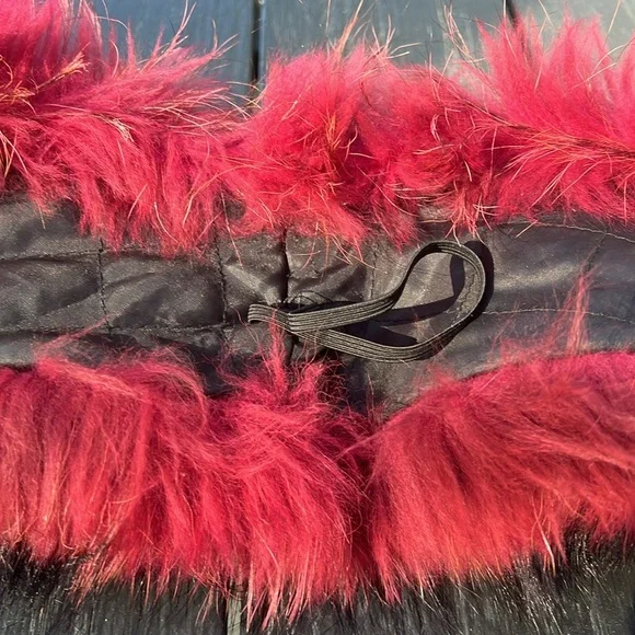 Red Fuchsia Fur Shawl Stole Collar Vest Festival Burning Man Victorian Steampunk - Picture 4 of 7